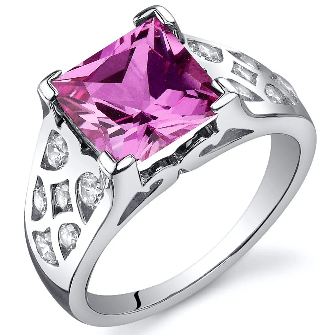 Pink Sapphire Princess Cut Sterling Silver Ring Size 7