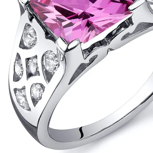 Pink Sapphire Princess Cut Sterling Silver Ring Size 7