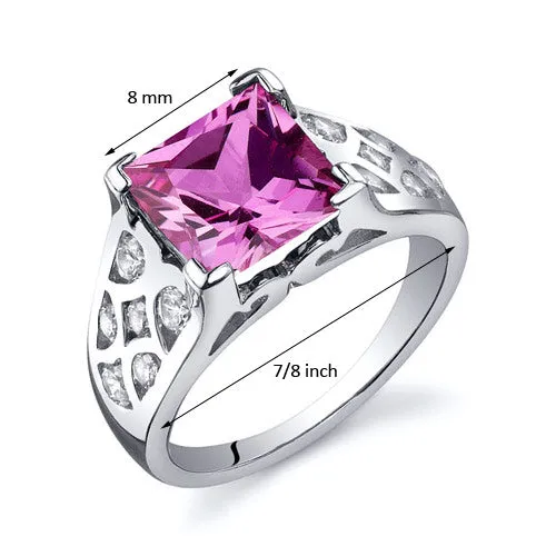 Pink Sapphire Princess Cut Sterling Silver Ring Size 7