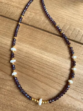 Purple choker with freshwater pearls