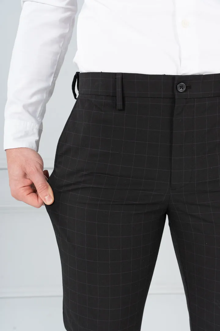 Raven Black Checks Formal Pants