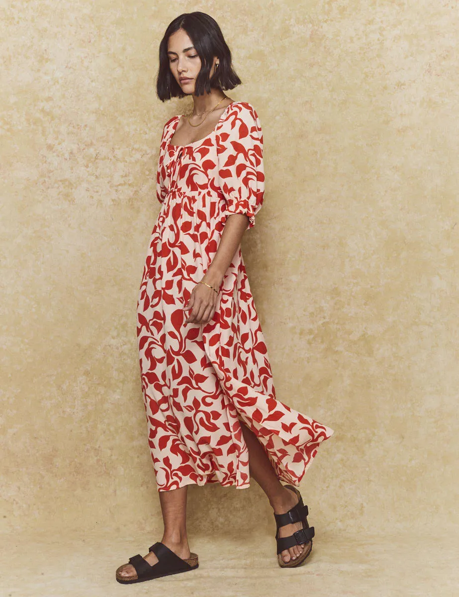 Red Petal Print Martina Midi Dress