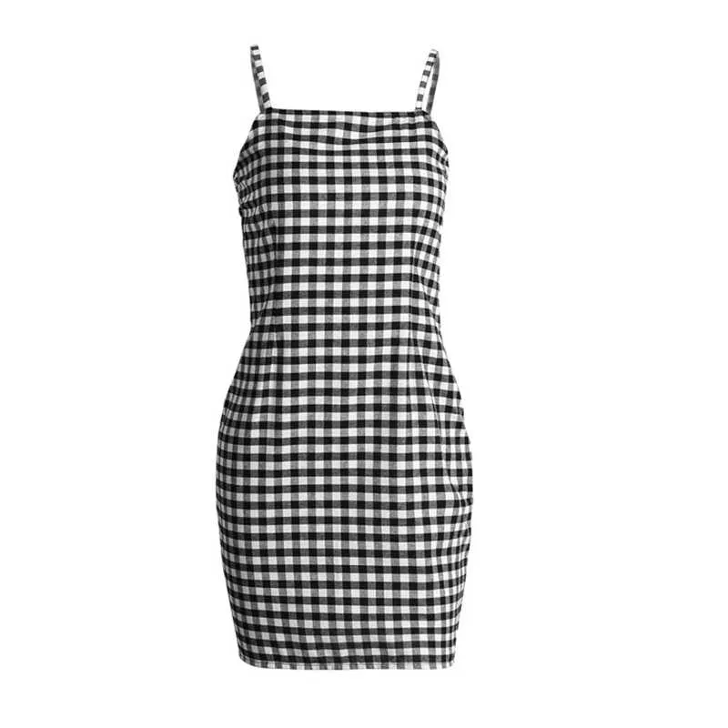 Retro Plaid Straight Neck Gingham Bodycon Dress