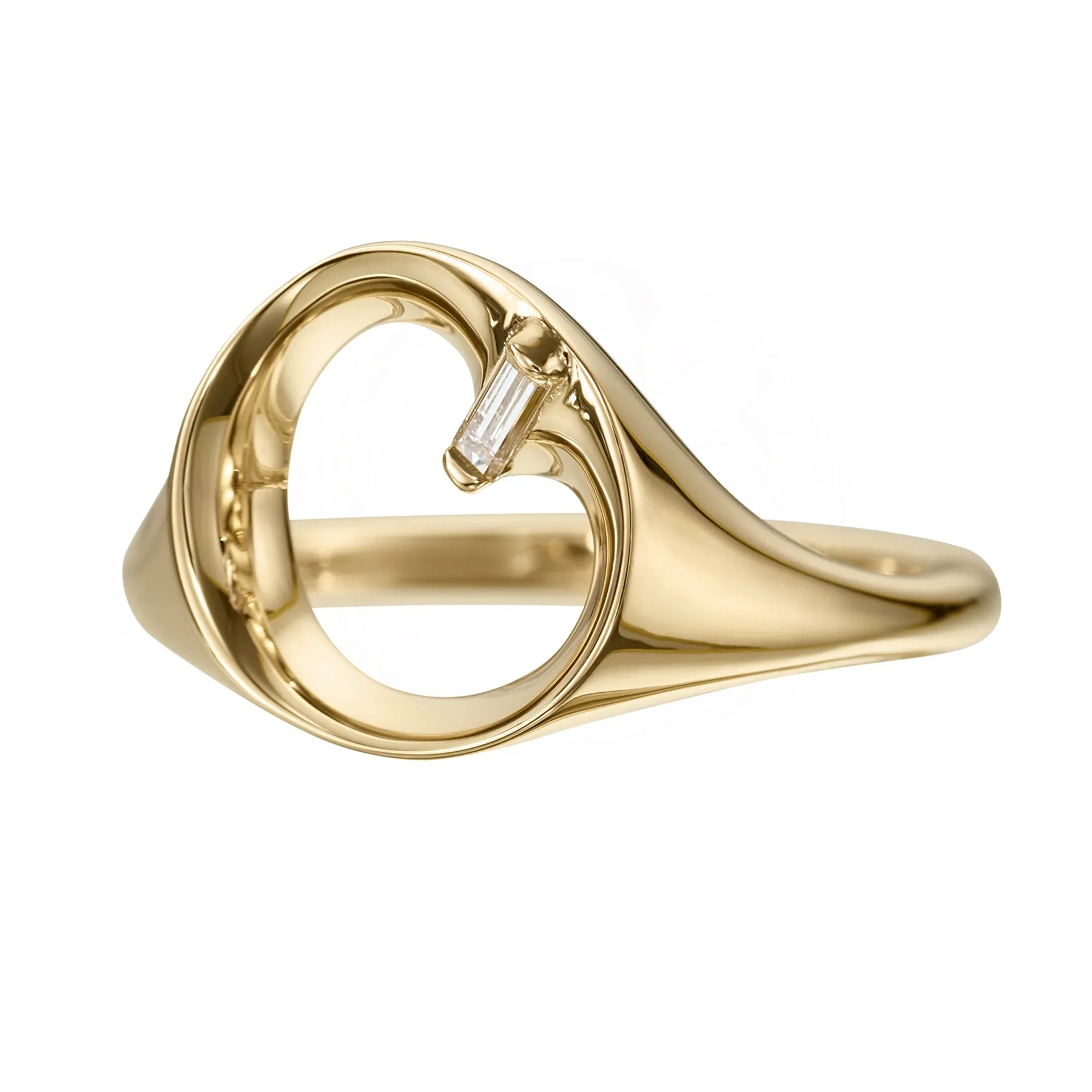 Reverie Open Circle Baguette Diamond Signet Ring