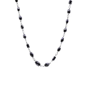 RHODIUM 14K WHITE GOLD BLACK DIAMOND BEAD CHAIN NECKLACE