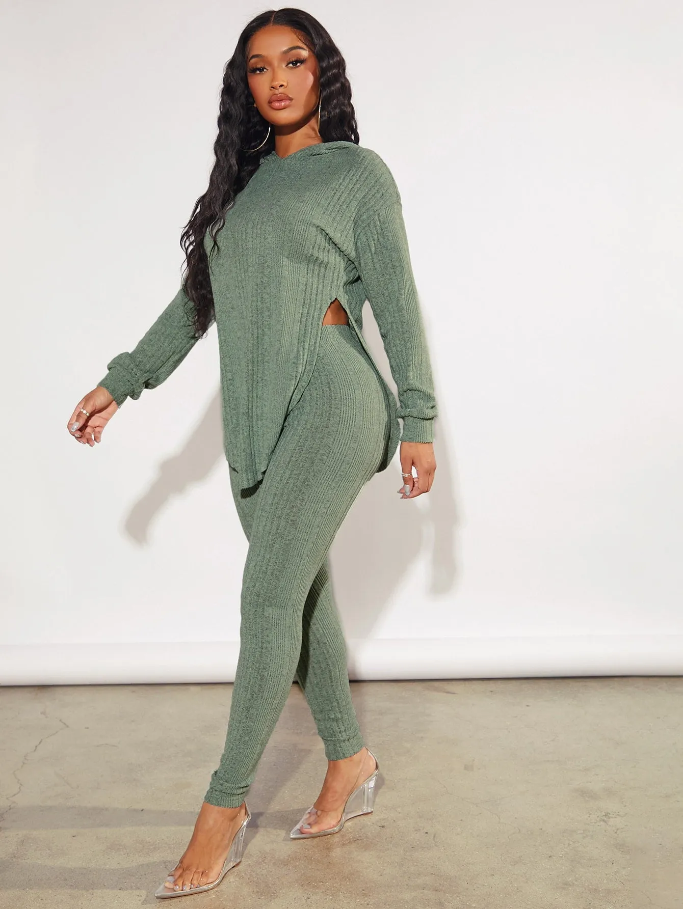 Ribbed Hoodie Leggings Set