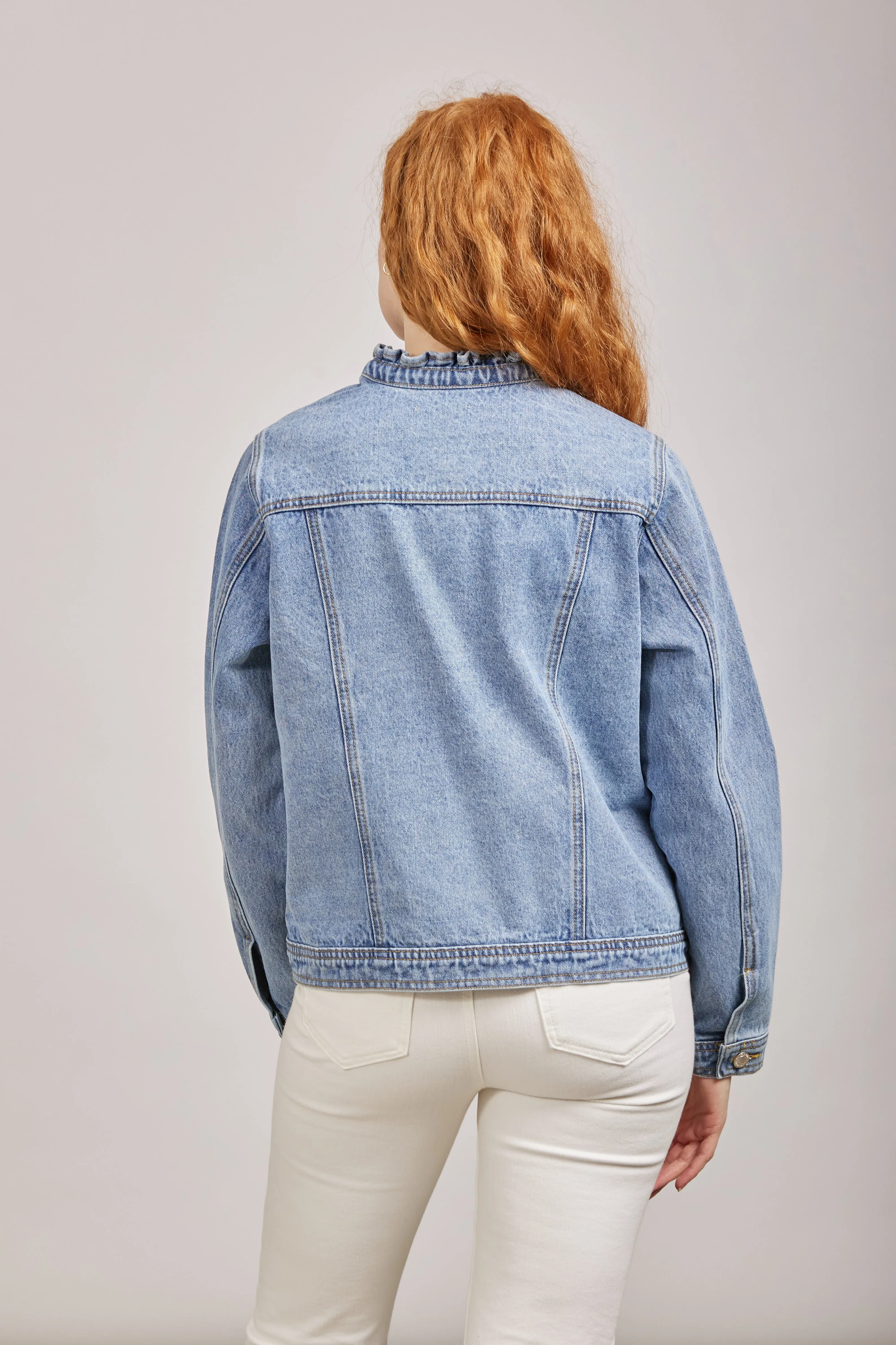 Ruffle Neck Denim Jacket