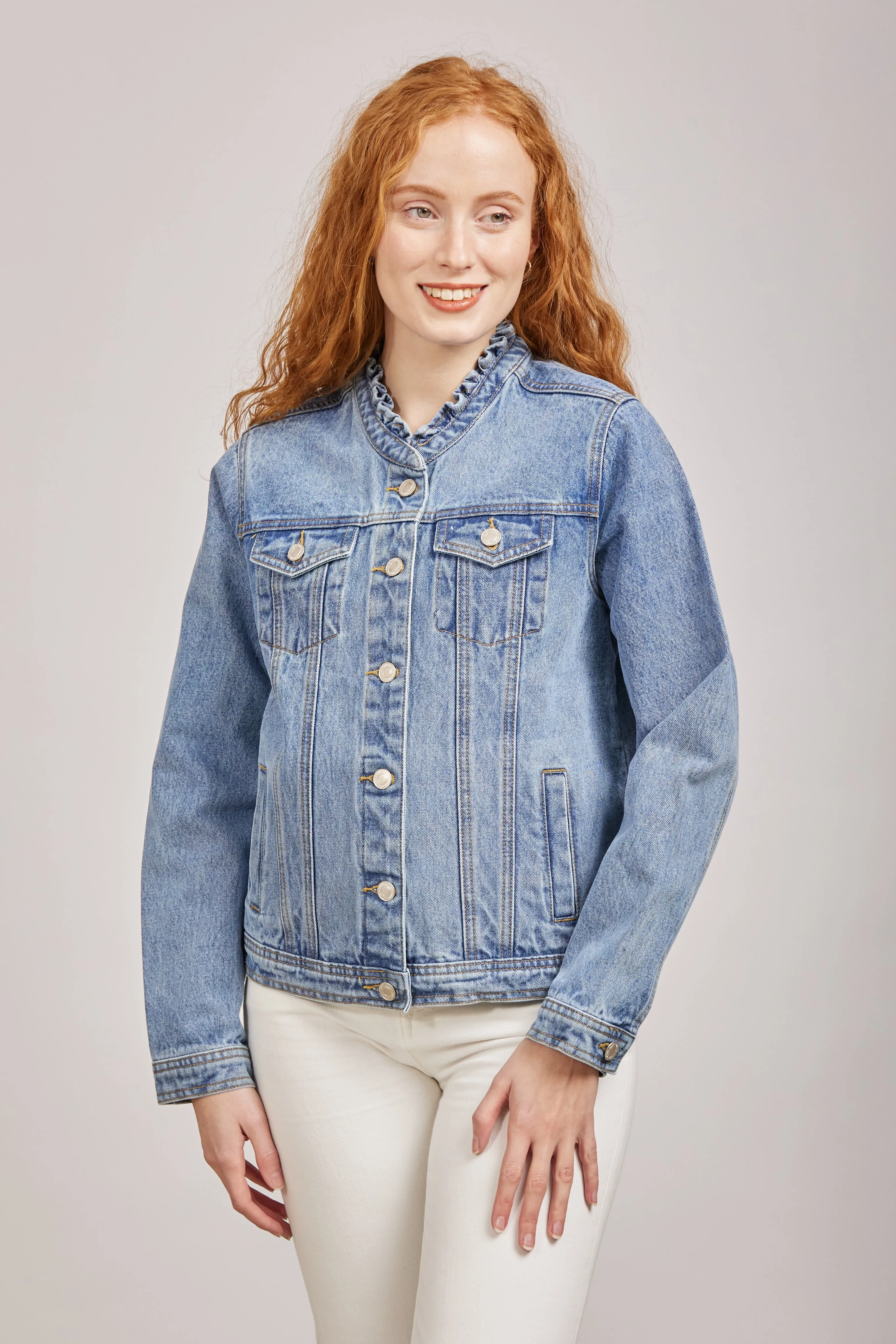 Ruffle Neck Denim Jacket