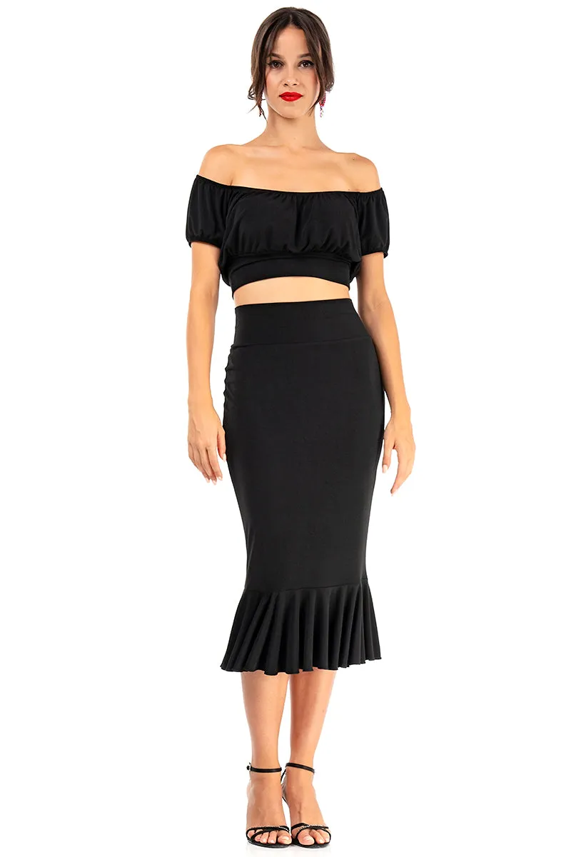 Ruffled Hem Pencil Skirt