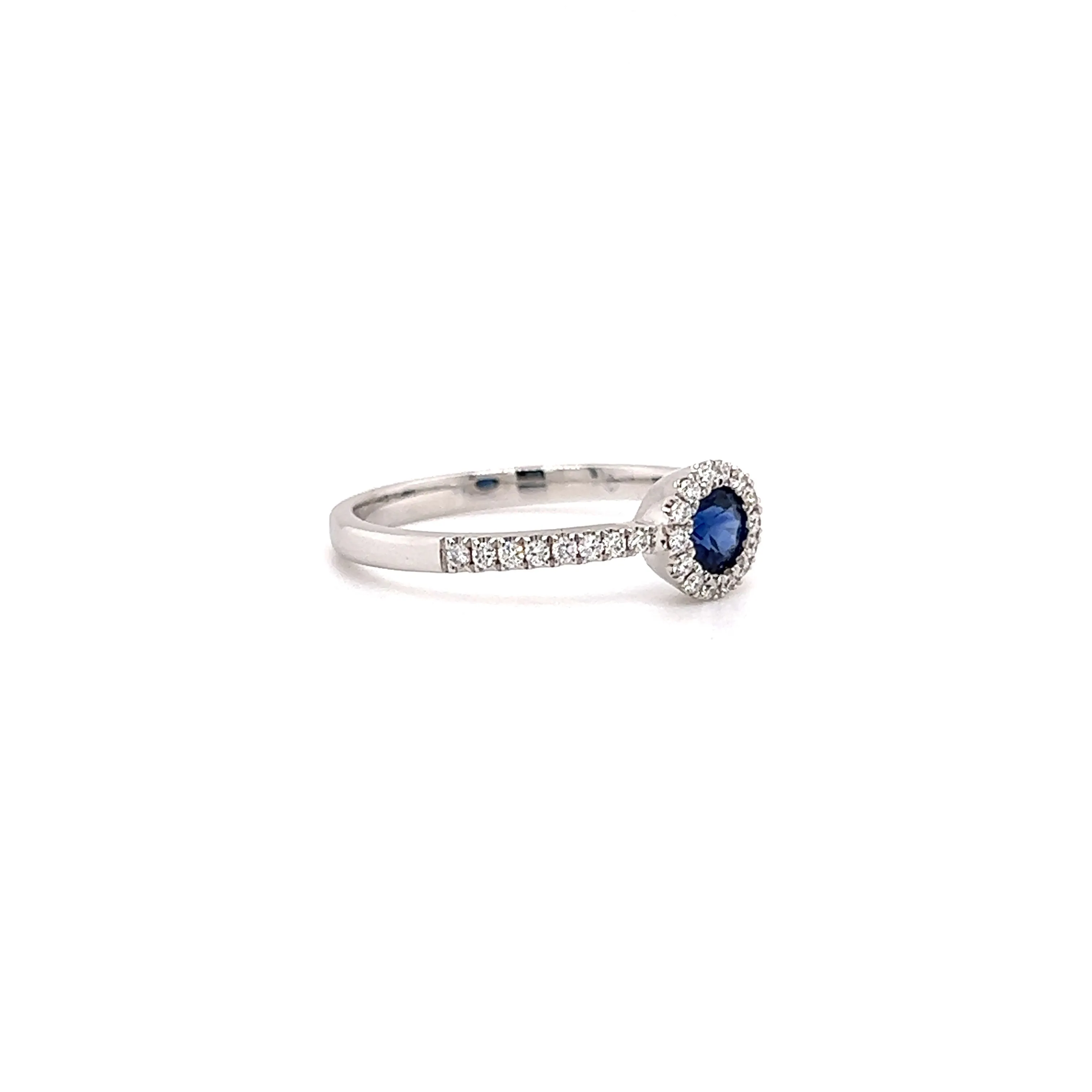 Sapphire Bezel Ring with Diamond Halo in 14K While Gold