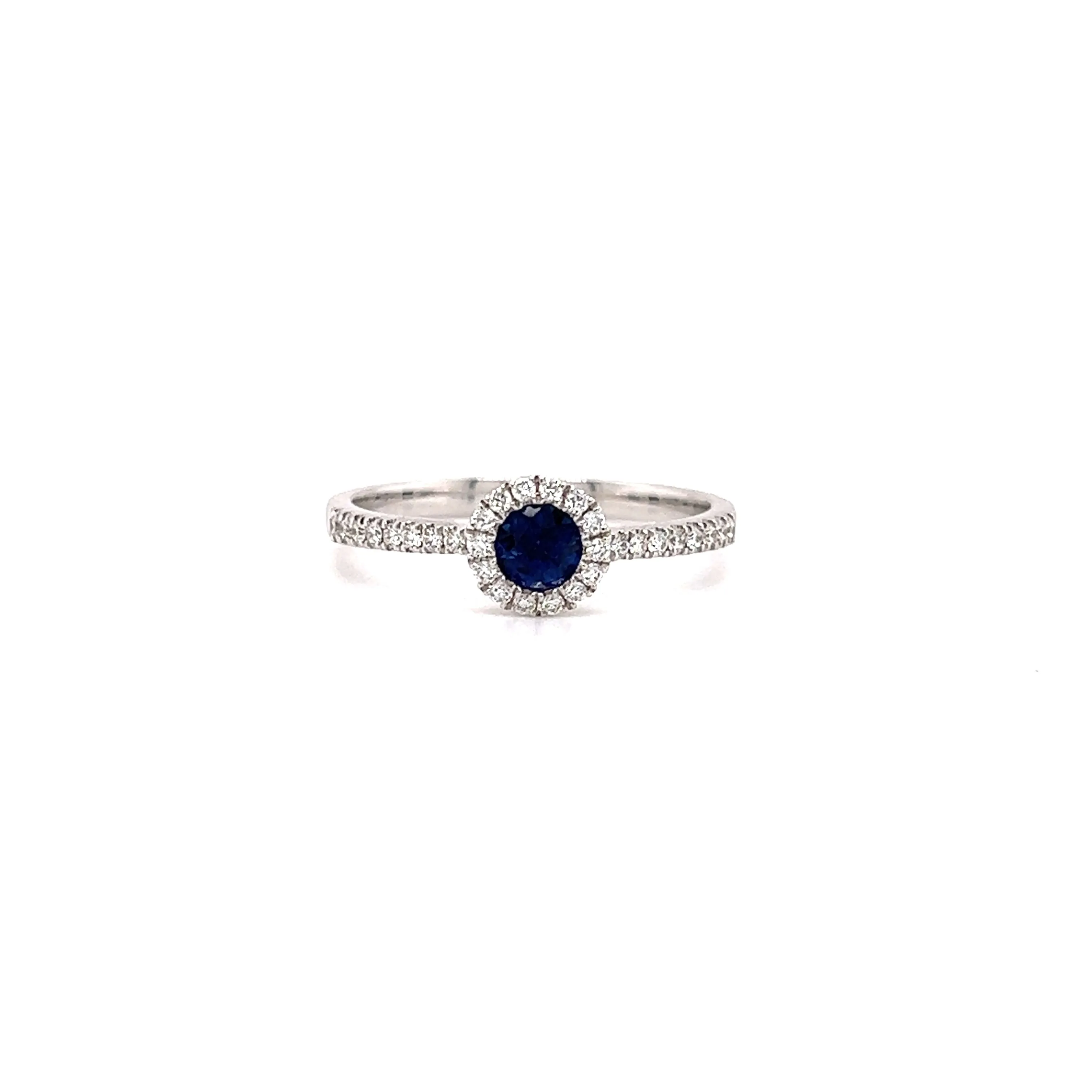 Sapphire Bezel Ring with Diamond Halo in 14K While Gold