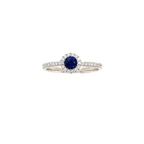 Sapphire Bezel Ring with Diamond Halo in 14K While Gold