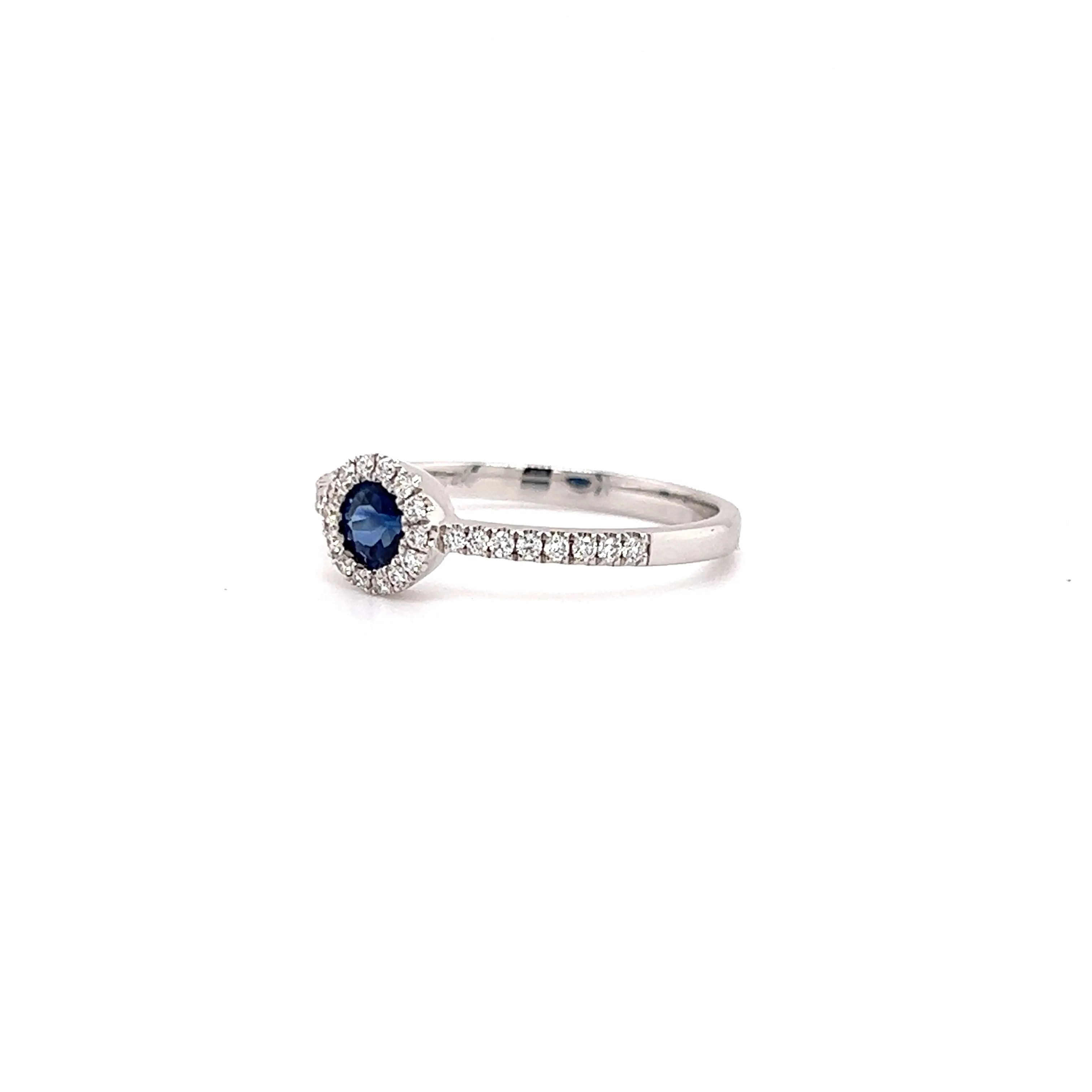 Sapphire Bezel Ring with Diamond Halo in 14K While Gold