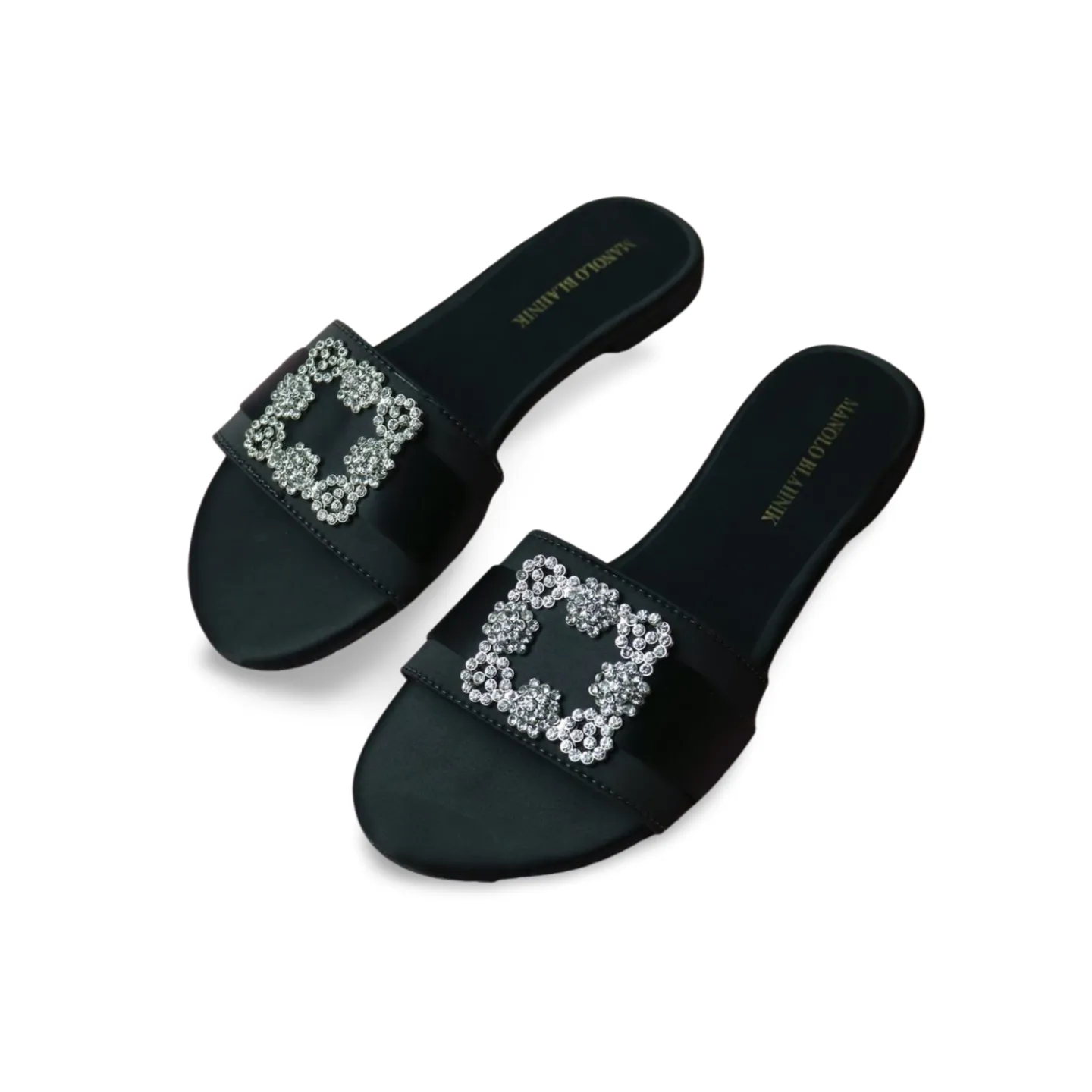 Satin Diamond Buckle Mid Heel Flat Women Sandal