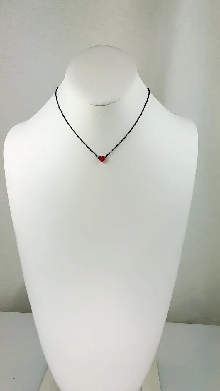 Simplicity tiny RED Star / Heart mini black line Necklace