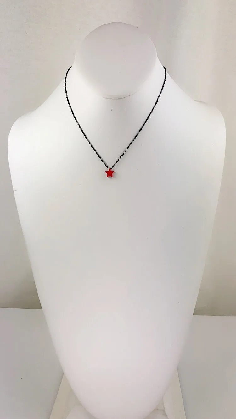 Simplicity tiny RED Star / Heart mini black line Necklace