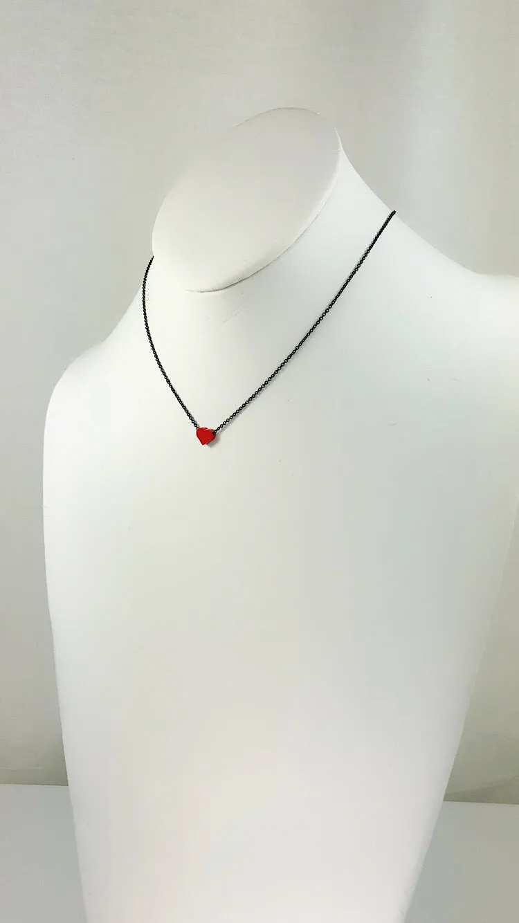 Simplicity tiny RED Star / Heart mini black line Necklace