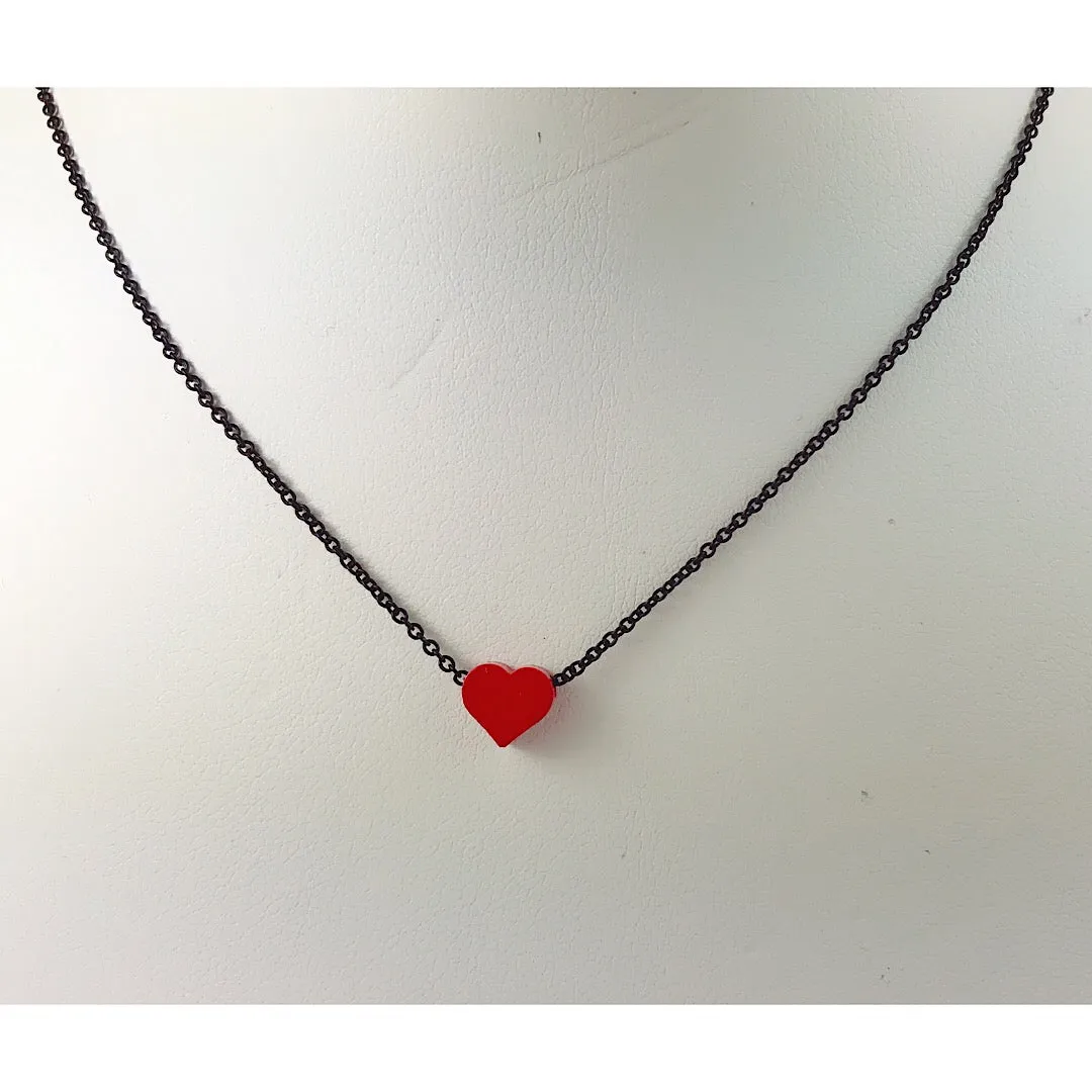 Simplicity tiny RED Star / Heart mini black line Necklace