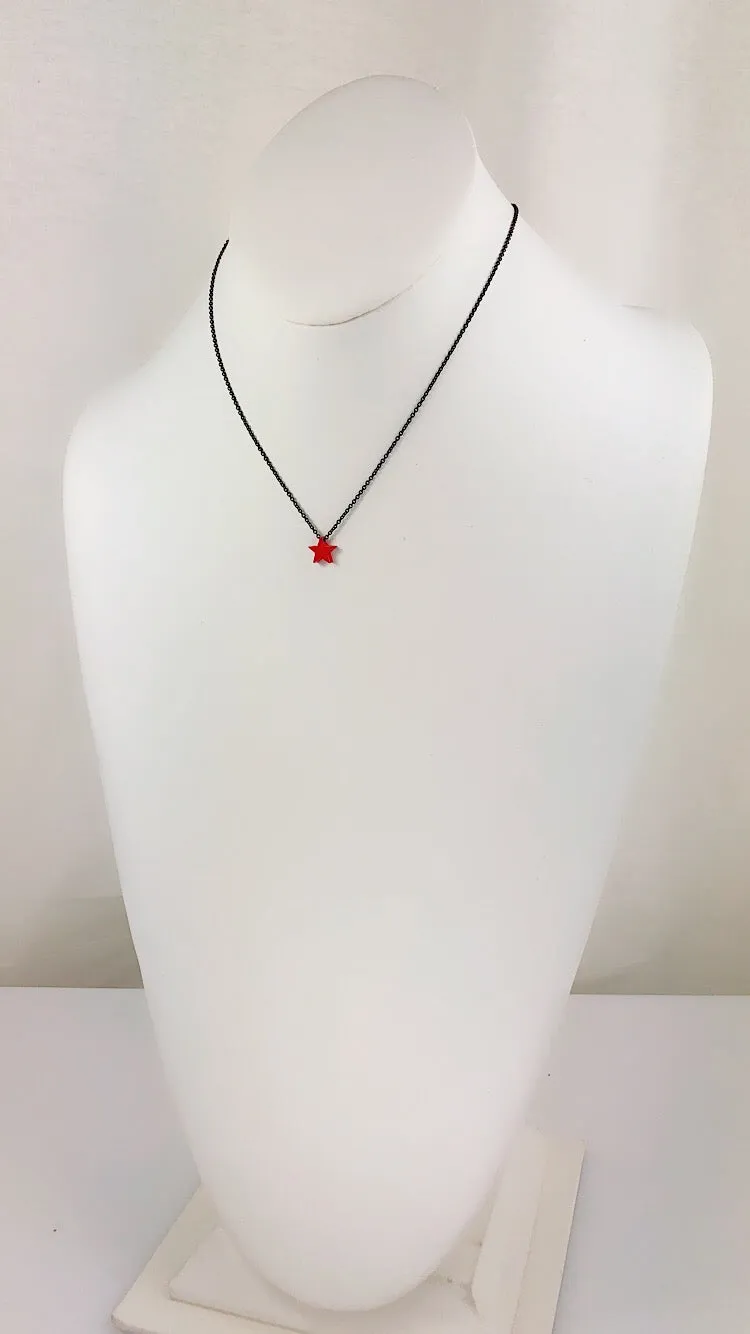 Simplicity tiny RED Star / Heart mini black line Necklace