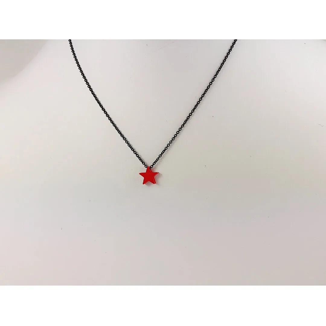 Simplicity tiny RED Star / Heart mini black line Necklace