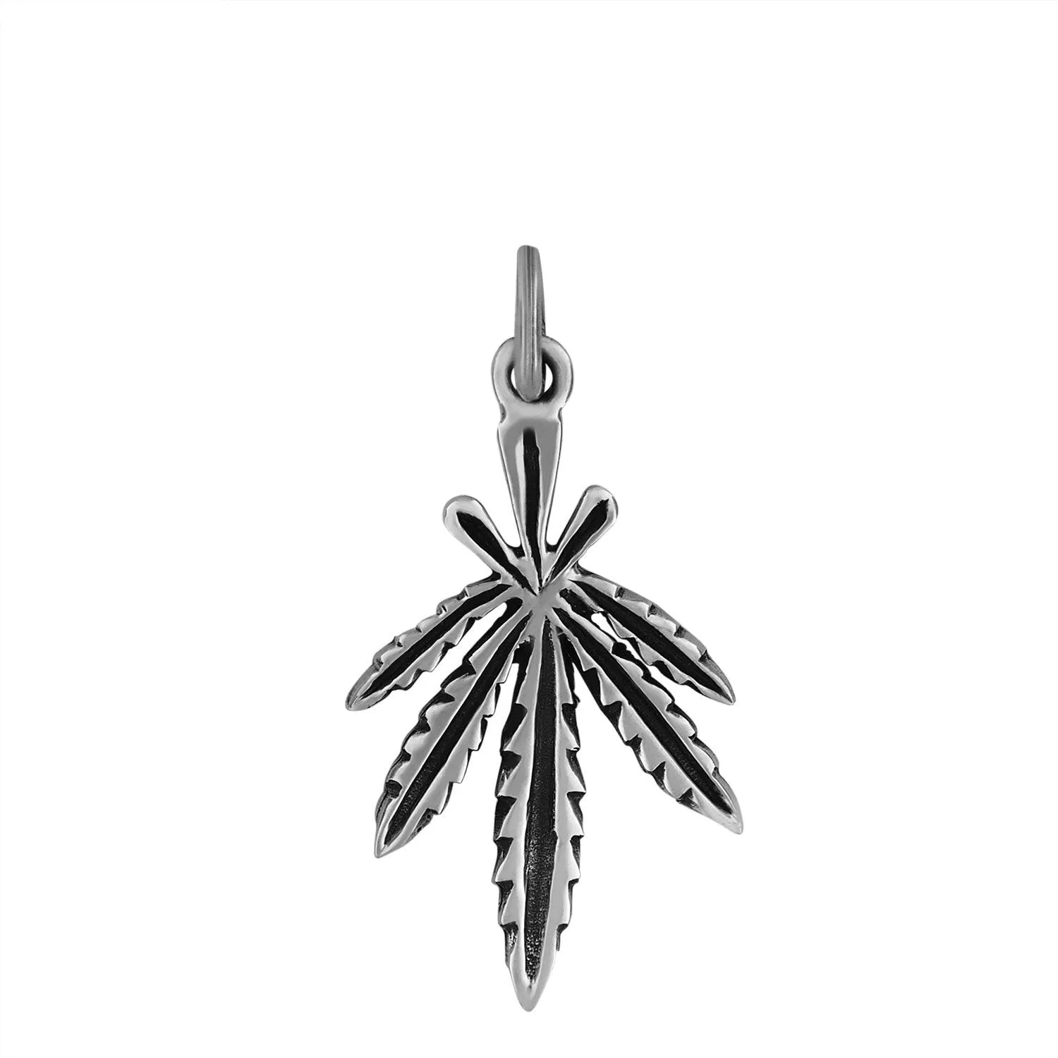 Sterling Silver Marijuana Pendant Downwards