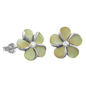 Sterling Silver Mother of Pearl Plumeria Earrings