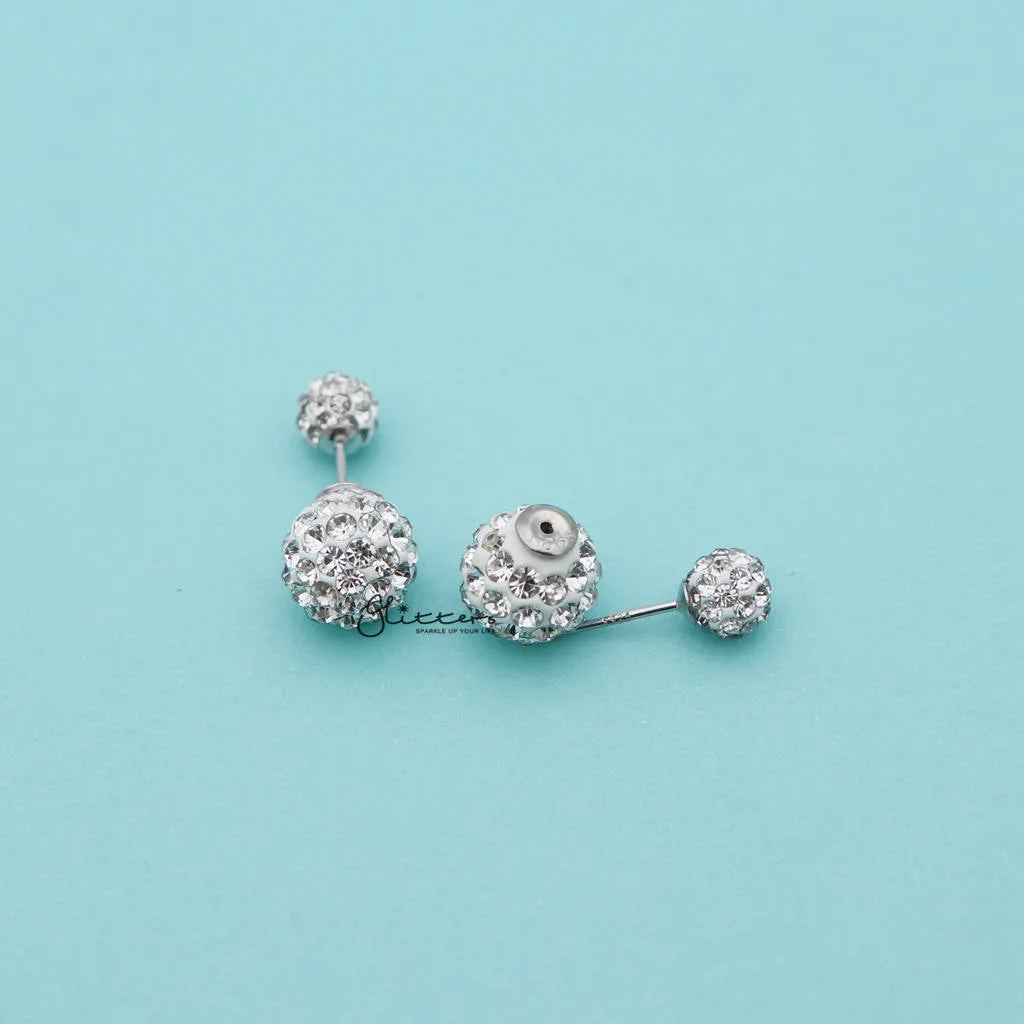 Sterling Silver with Double Sided Crystal Pave Balls Stud Earrings