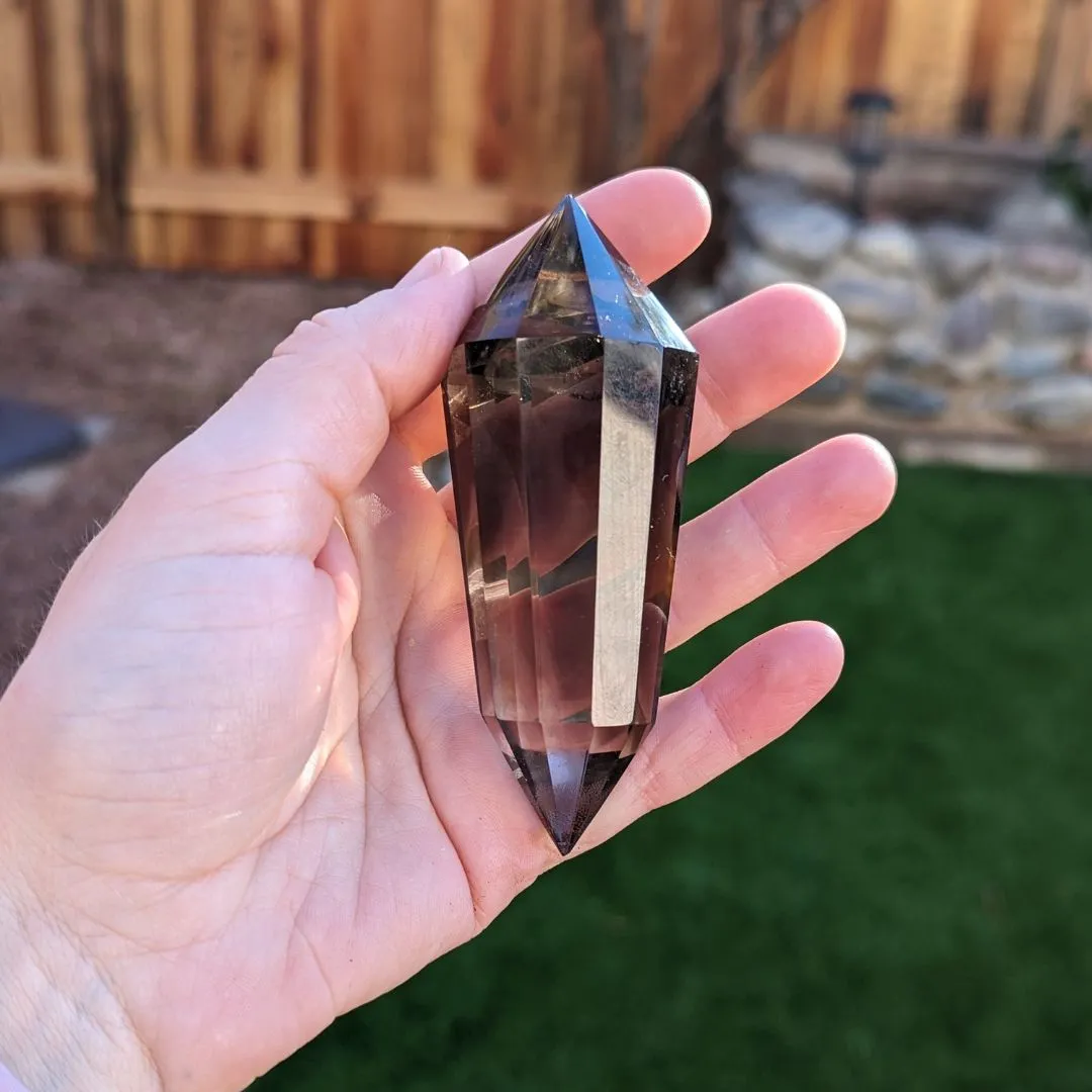 Super High Vibrational Energy ~ Natural Clear Smoky Quartz Vogel Wand Carving from Brazil~ Ultra Clear with a Rainbow ~ Hand Picked Tucson Treasure! Carved Smoky Quartz Vogel Crystal Wand for Healers and Healing