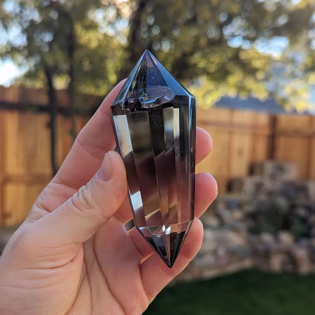 Super High Vibrational Energy ~ Natural Clear Smoky Quartz Vogel Wand Carving from Brazil~ Ultra Clear with a Rainbow ~ Hand Picked Tucson Treasure! Carved Smoky Quartz Vogel Crystal Wand for Healers and Healing