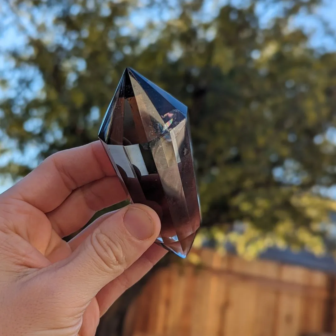 Super High Vibrational Energy ~ Natural Clear Smoky Quartz Vogel Wand Carving from Brazil~ Ultra Clear with a Rainbow ~ Hand Picked Tucson Treasure! Carved Smoky Quartz Vogel Crystal Wand for Healers and Healing