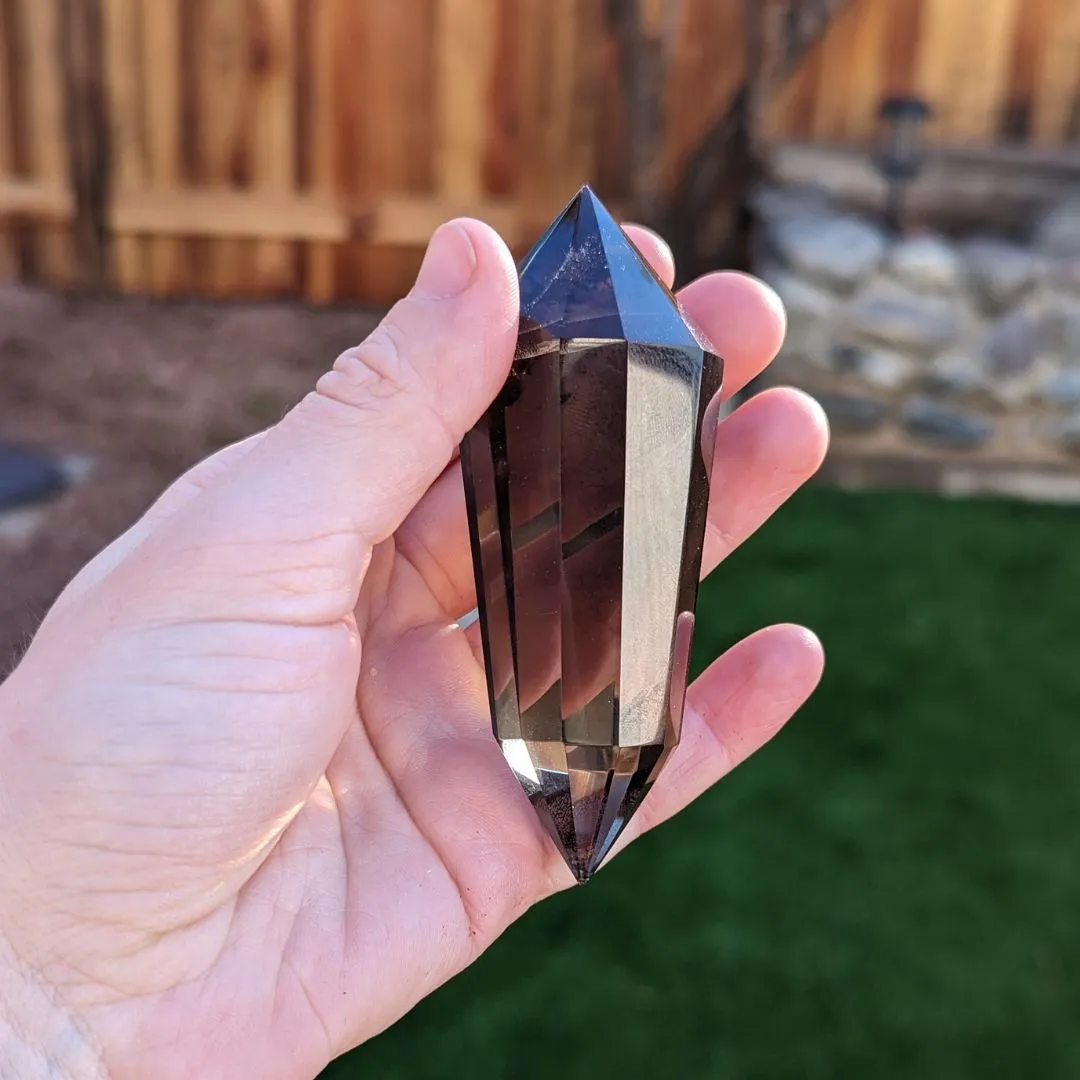 Super High Vibrational Energy ~ Natural Clear Smoky Quartz Vogel Wand Carving from Brazil~ Ultra Clear with a Rainbow ~ Hand Picked Tucson Treasure! Carved Smoky Quartz Vogel Crystal Wand for Healers and Healing