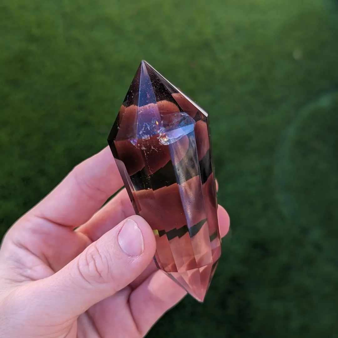 Super High Vibrational Energy ~ Natural Clear Smoky Quartz Vogel Wand Carving from Brazil~ Ultra Clear with a Rainbow ~ Hand Picked Tucson Treasure! Carved Smoky Quartz Vogel Crystal Wand for Healers and Healing