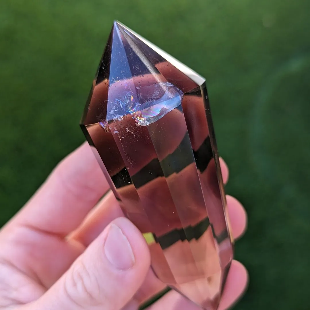 Super High Vibrational Energy ~ Natural Clear Smoky Quartz Vogel Wand Carving from Brazil~ Ultra Clear with a Rainbow ~ Hand Picked Tucson Treasure! Carved Smoky Quartz Vogel Crystal Wand for Healers and Healing