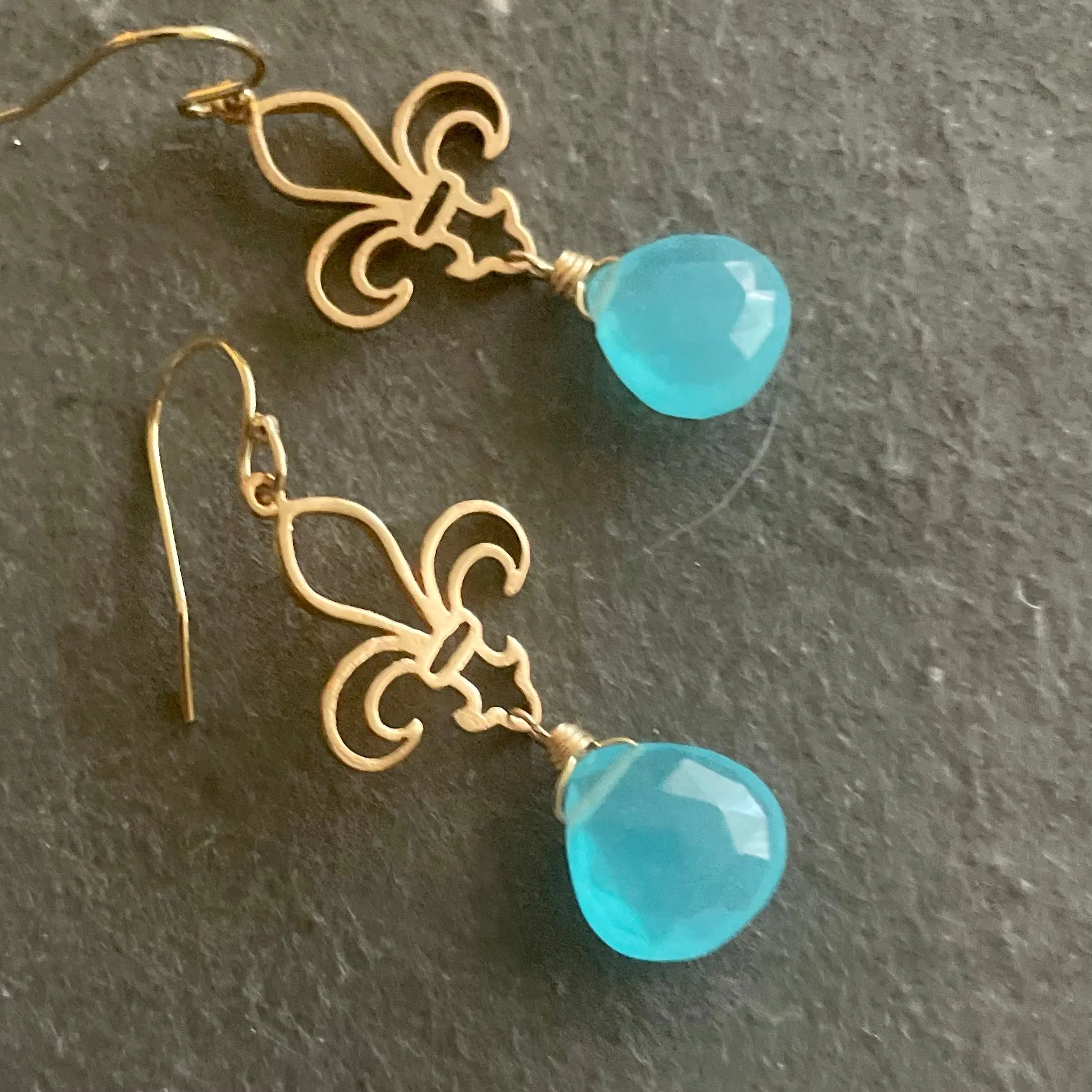 Swiss Blue Fleur de lis Earrings