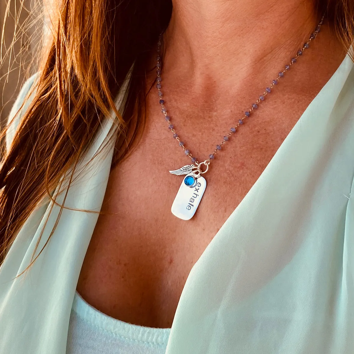 Tanzanite Exhale Dog Tag Necklace to Become Calm