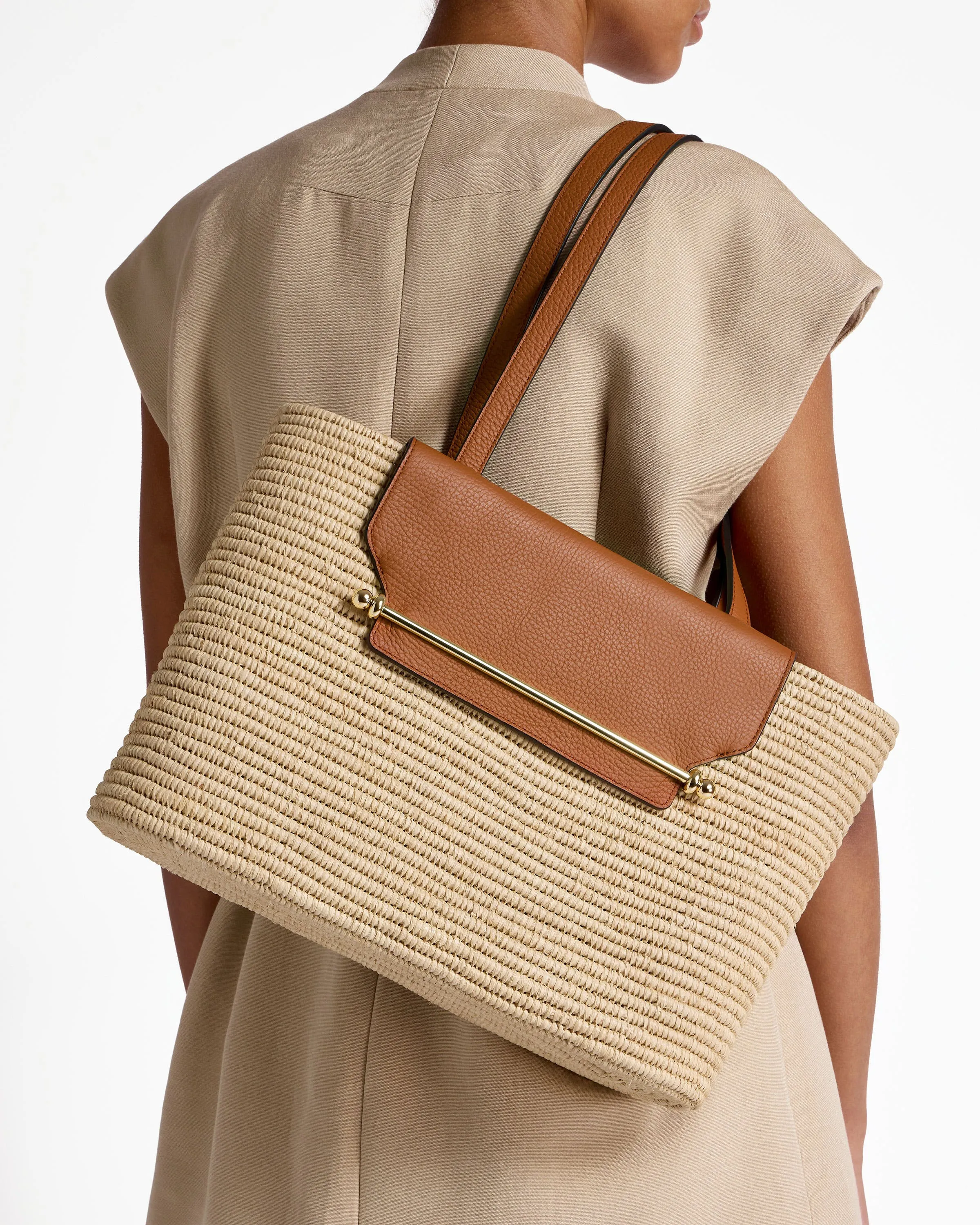 The Strathberry Basket (Medium) - Raffia/Leather Tan