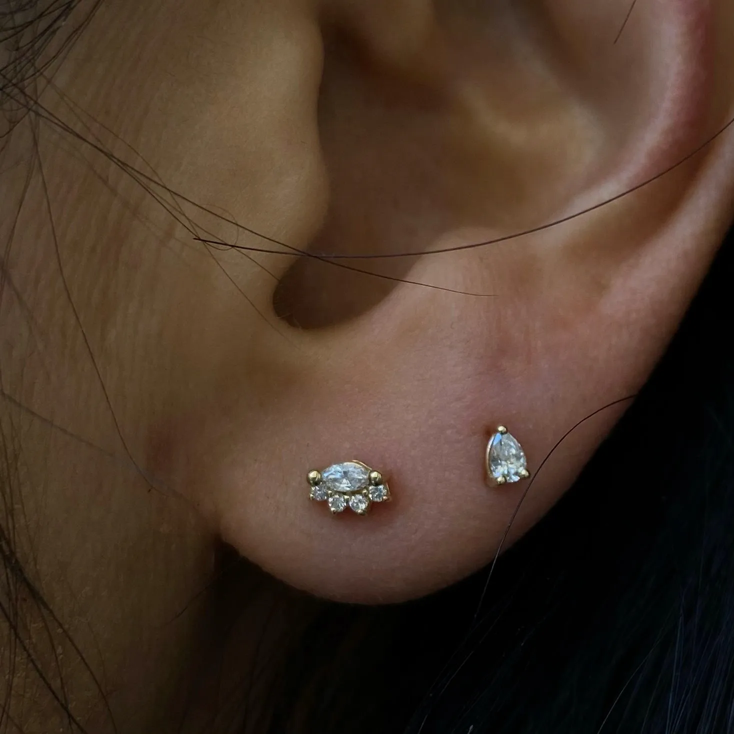 Tiny Diamond Pear Stud