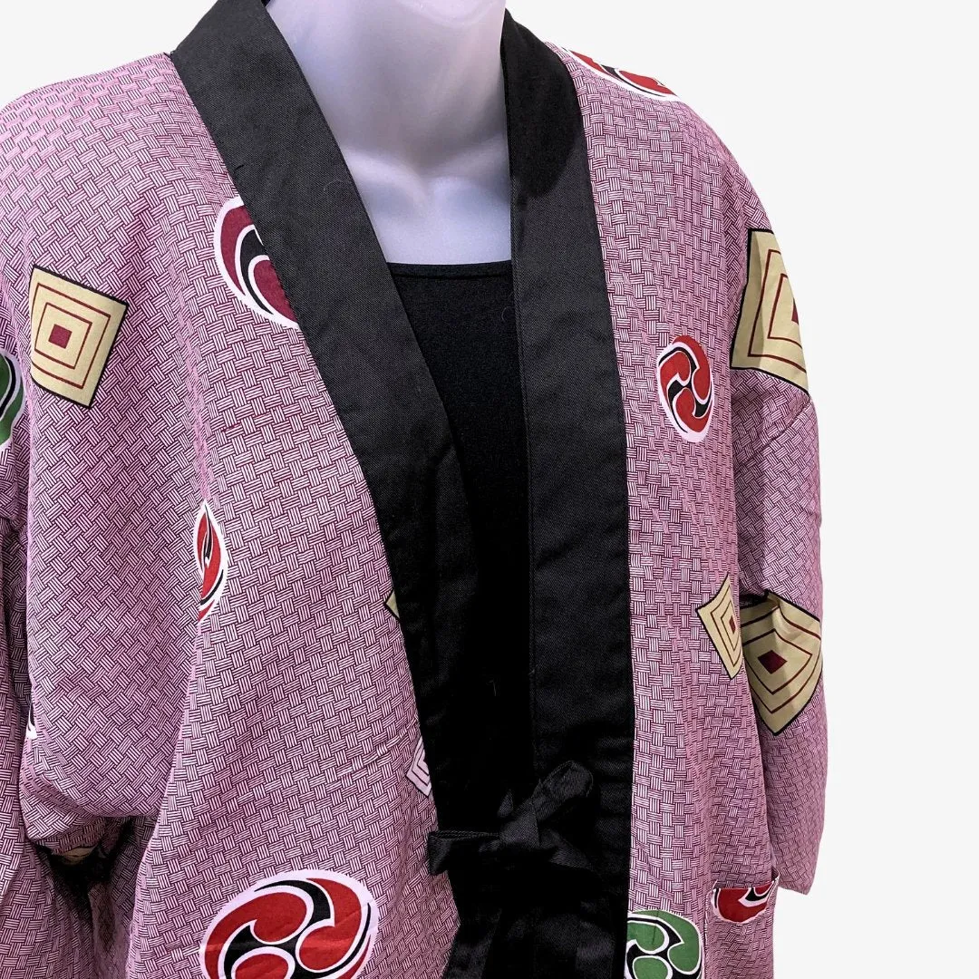 Traditional Japanese reversible Hanten coat (unisex) - Stripe kabuki print in brown