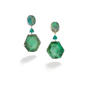 Trapiche Emerald, Lagoon Tourmaline & Opal Earrings