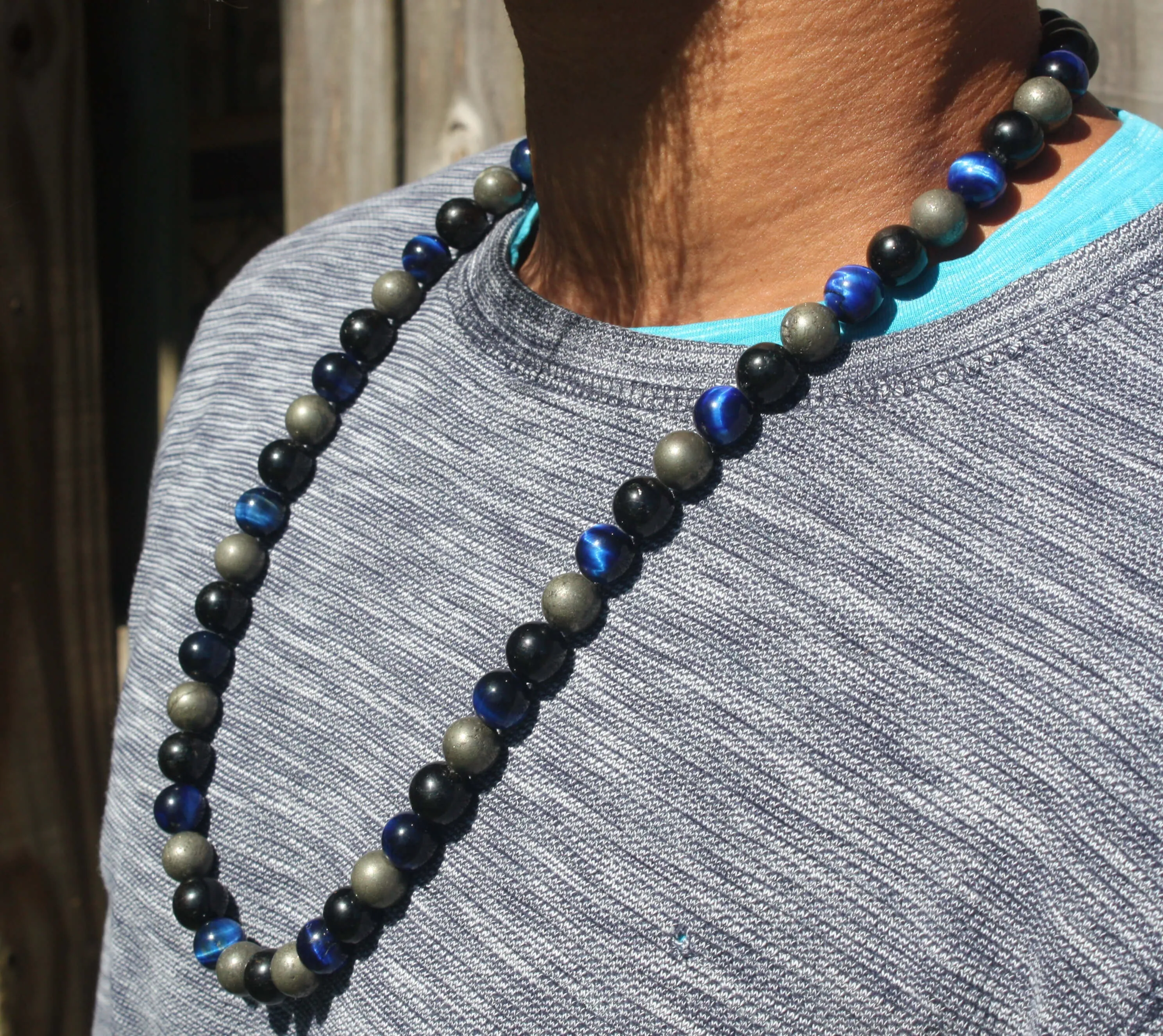 Triple Protection Necklace - Empath Protection Jewelry - EMF Protection Necklace - Black Tourmaline - Blue Tiger Eye - Pyrite