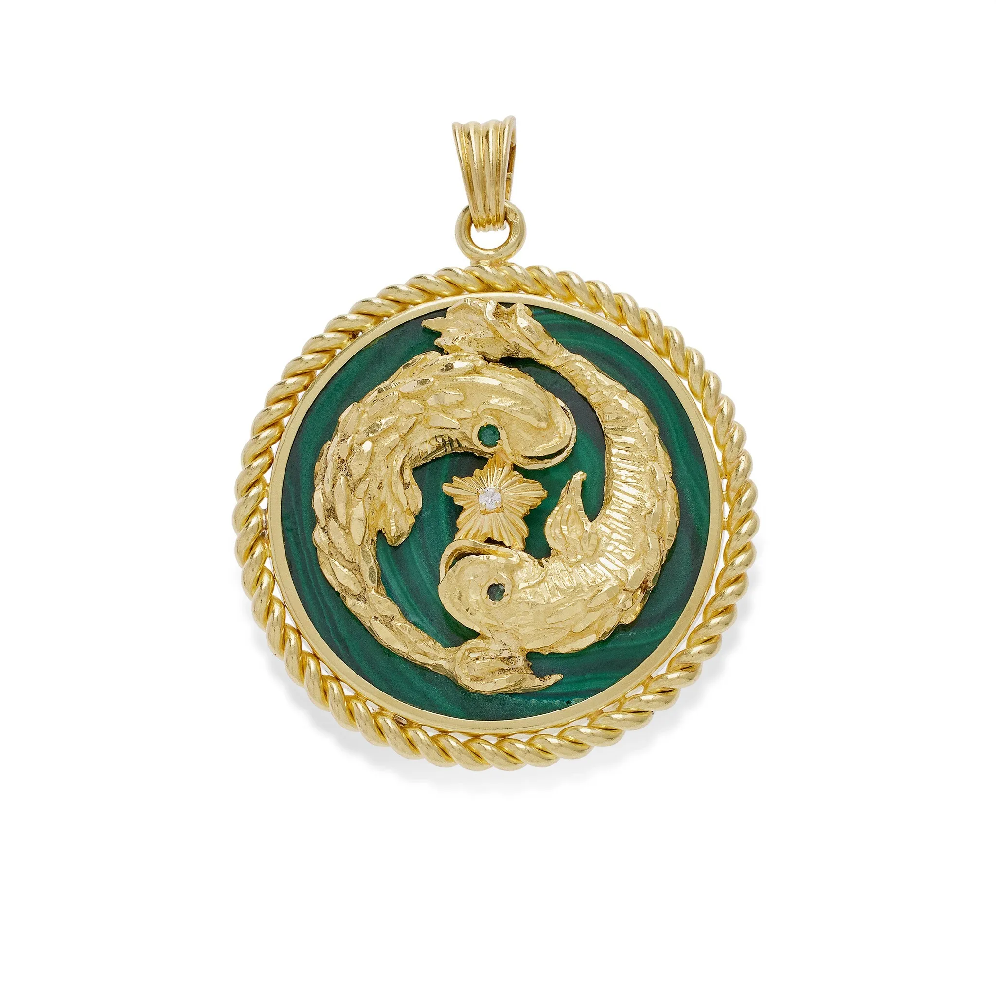 Van Cleef & Arpels Malachite and Diamond Pisces Zodiac Pendant