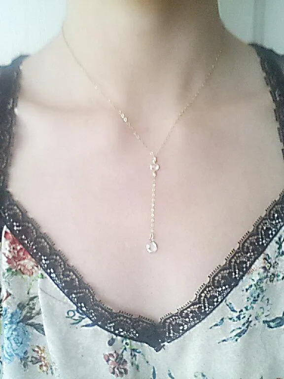 Wholesale Gold Swarovski Necklace Lariat, Lariat Neckalce, Swarovski Crystal Necklace, Crystal Drop Necklace,Dainty Lariat,Swarovski Rosary,