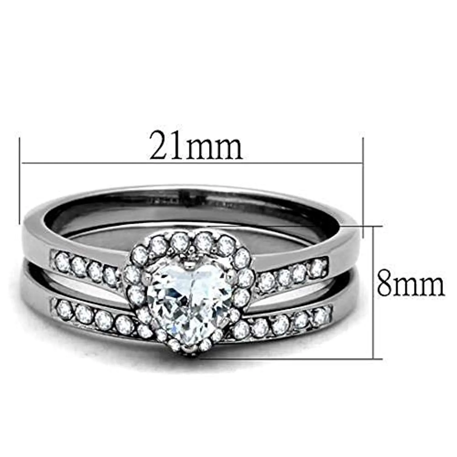 WildKlass Stainless Heart Steel Ring High Polished (no Plating) Women AAA Grade CZ Clear