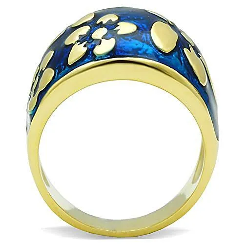 WildKlass Stainless Steel Flower Ring IP Gold Women Epoxy Capri Blue