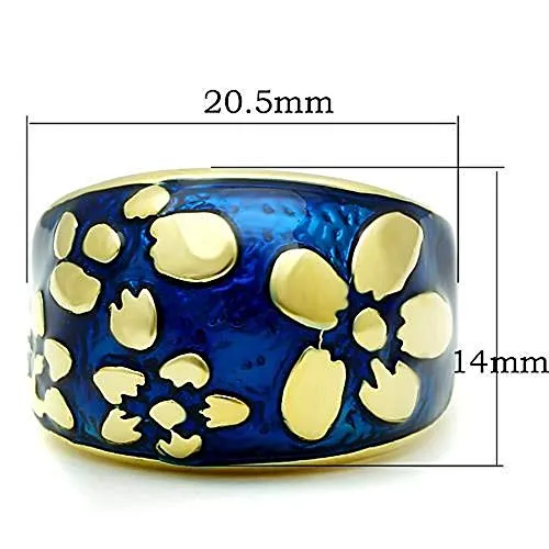 WildKlass Stainless Steel Flower Ring IP Gold Women Epoxy Capri Blue