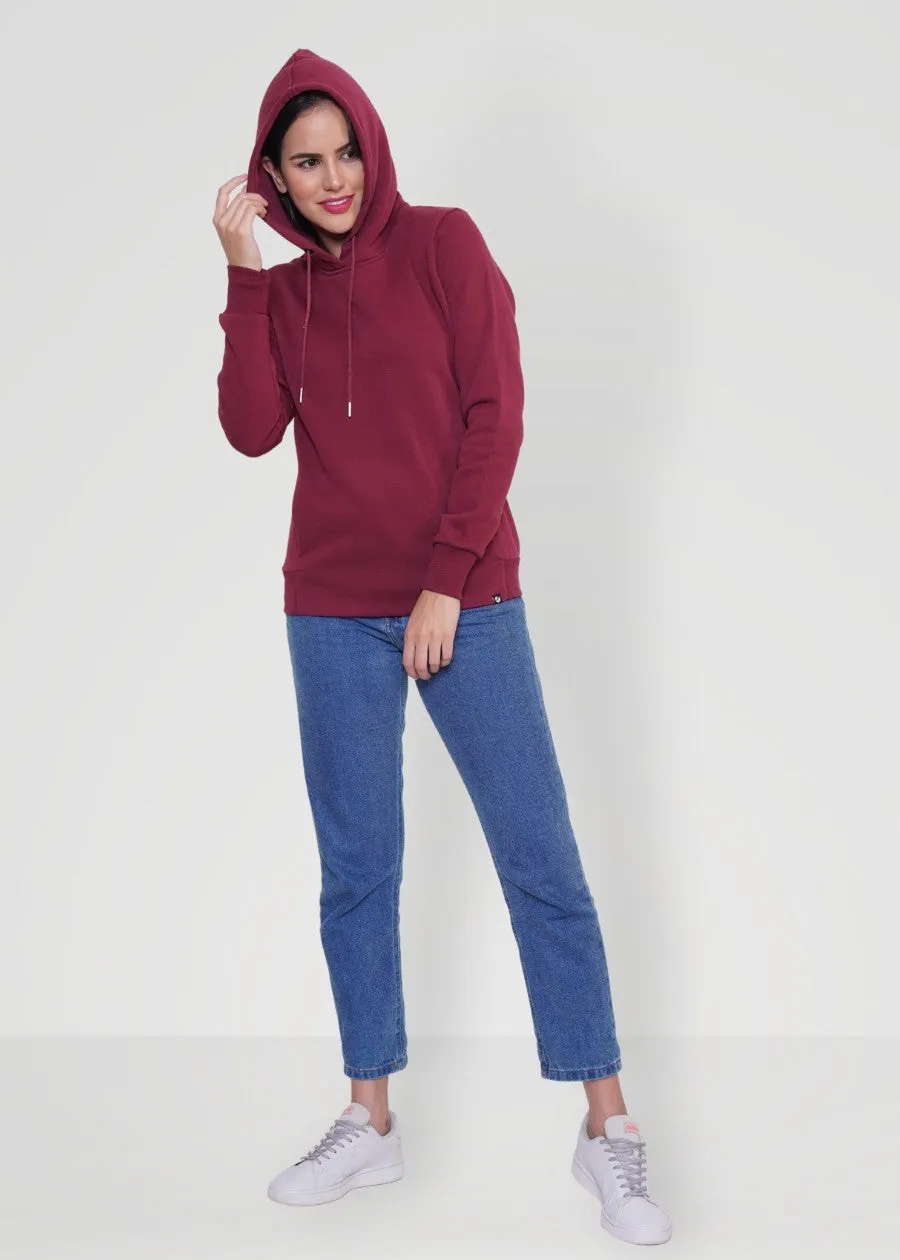 Wine Solid Hoodie Sweatshirt For Women | Pronk