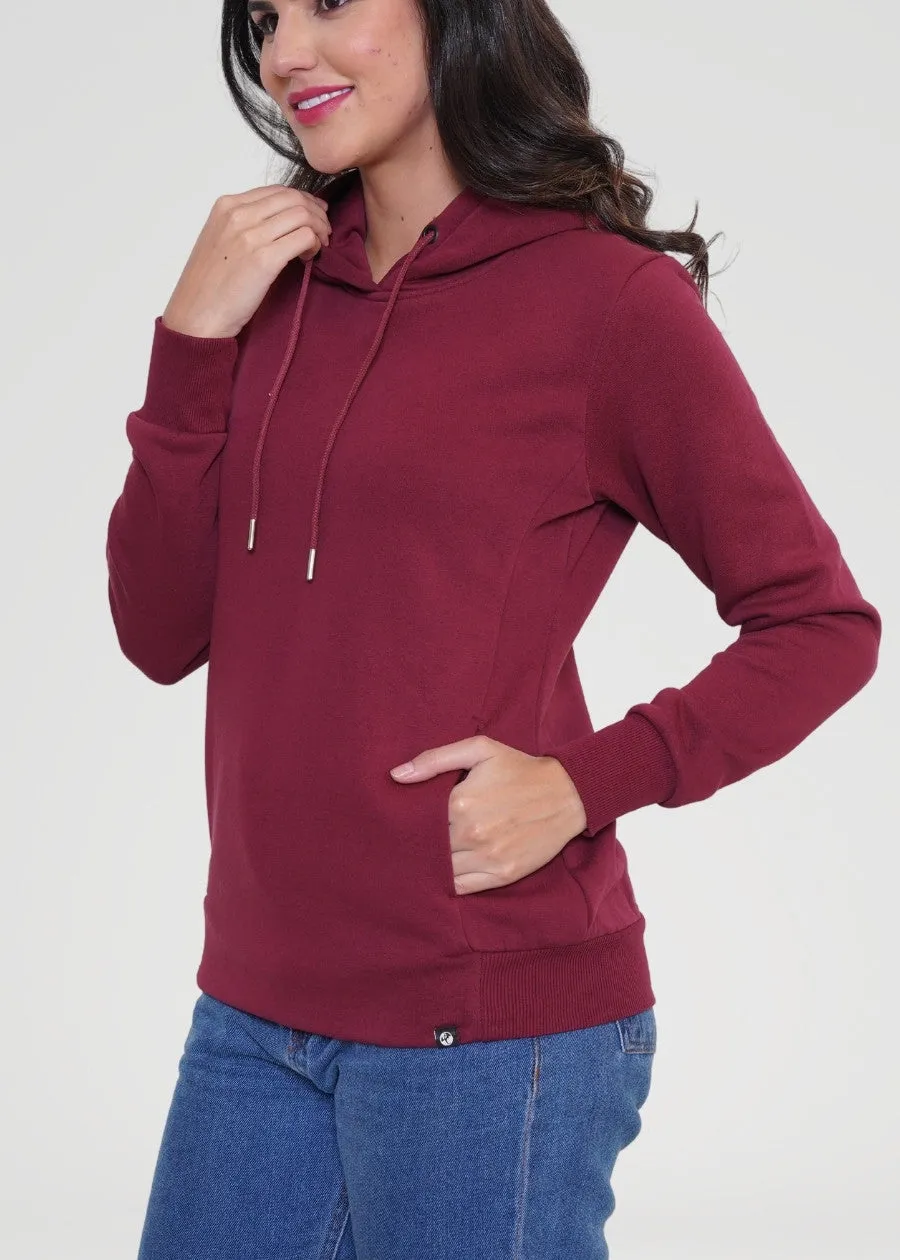 Wine Solid Hoodie Sweatshirt For Women | Pronk