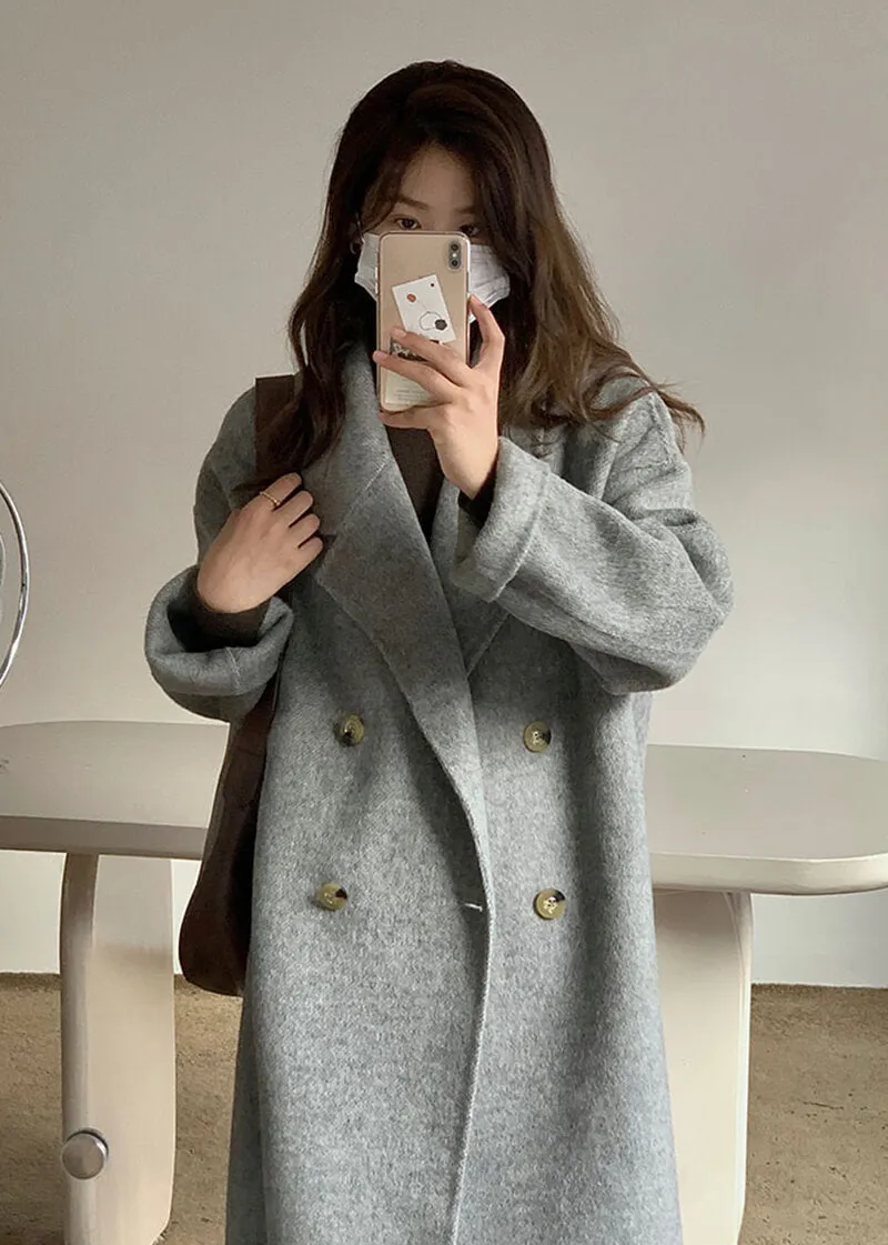 Wool & Cashmere Blend Button Coat