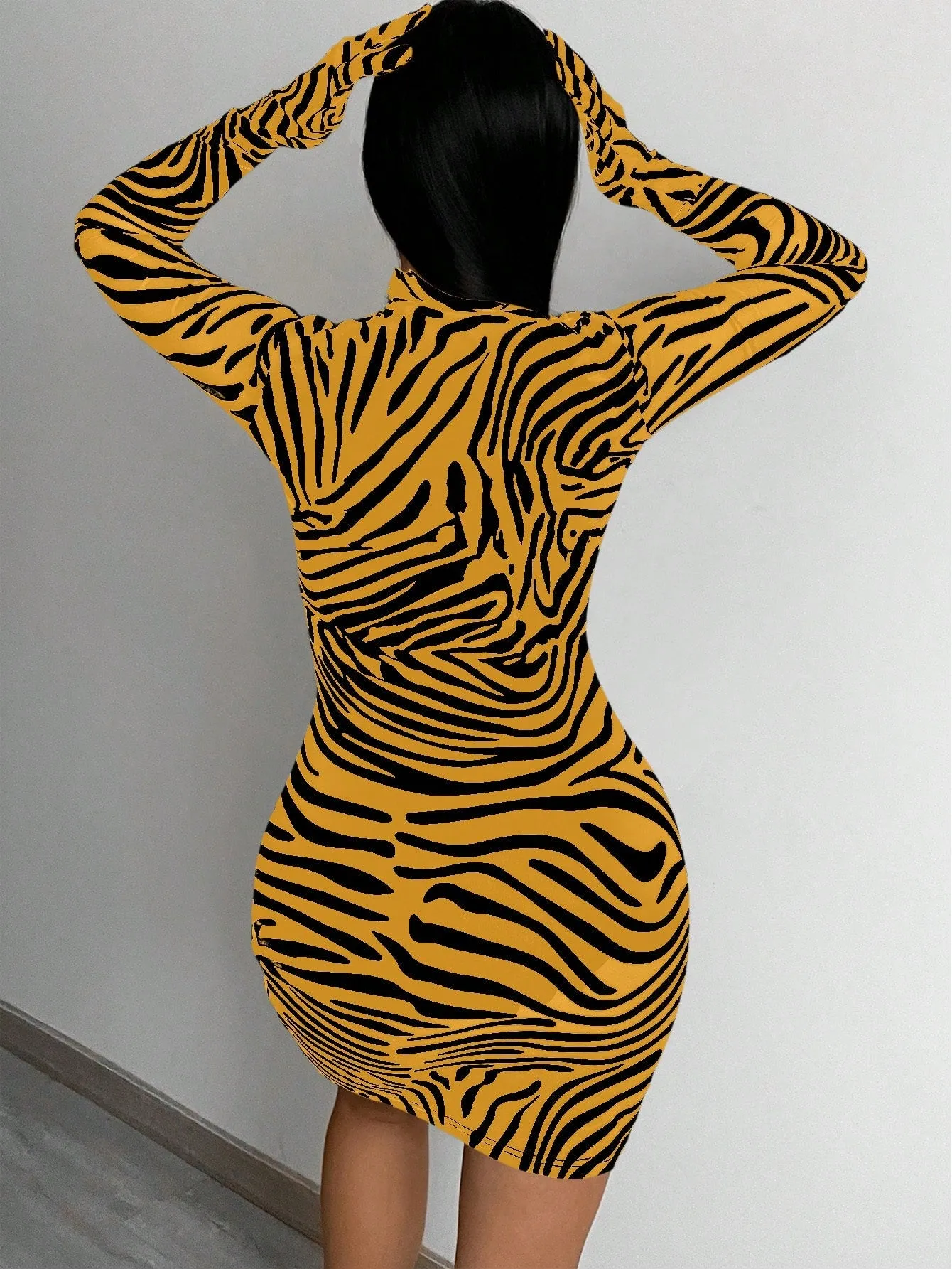 Zebra Print Glove Bodycon Mini Dress