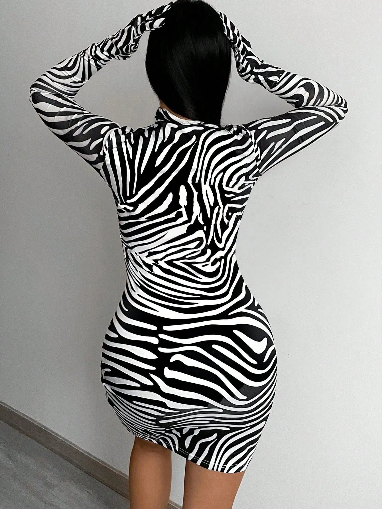 Zebra Print Glove Bodycon Mini Dress